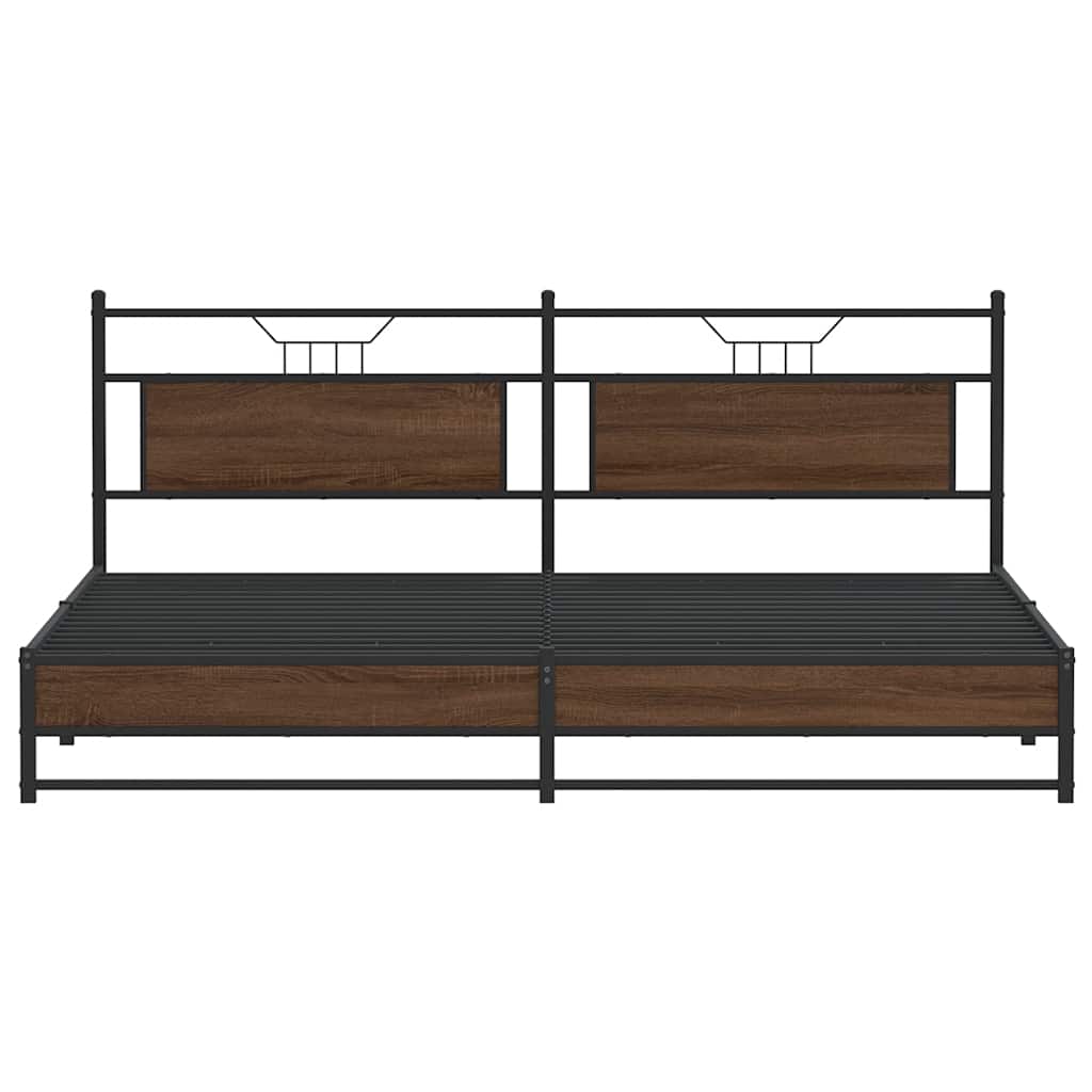 Sengeramme i metall uten madrass brun eik 200x200 cm