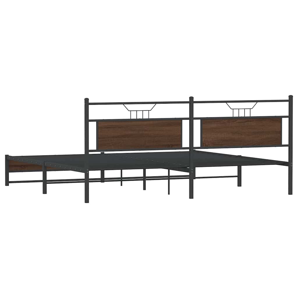 Sengeramme i metall uten madrass brun eik 200x200 cm