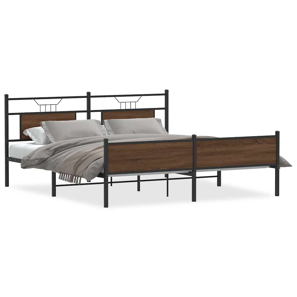 Sengeramme i metall uten madrass brun eik 180x200 cm