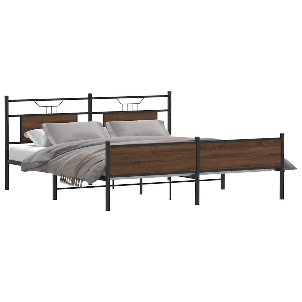 Sengeramme i metall uten madrass brun eik 183x213 cm