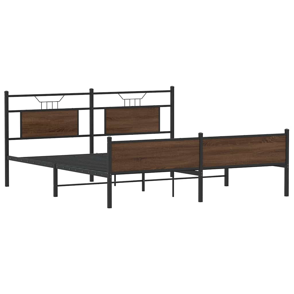 Sengeramme i metall uten madrass brun eik 183x213 cm