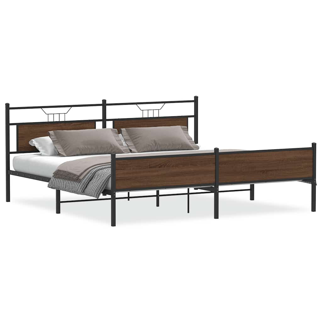 Sengeramme i metall uten madrass brun eik 193x203 cm