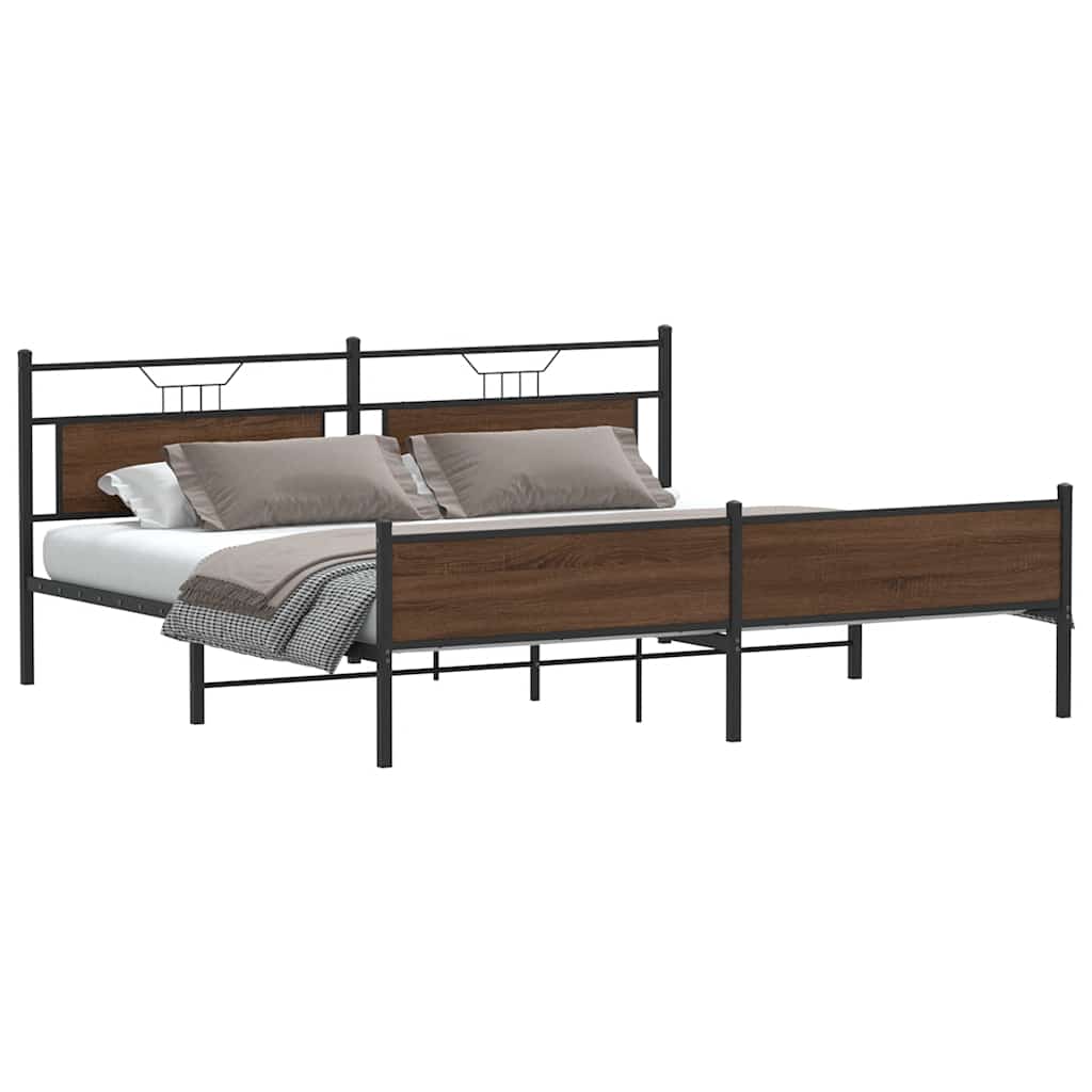 Sengeramme i metall uten madrass brun eik 193x203 cm