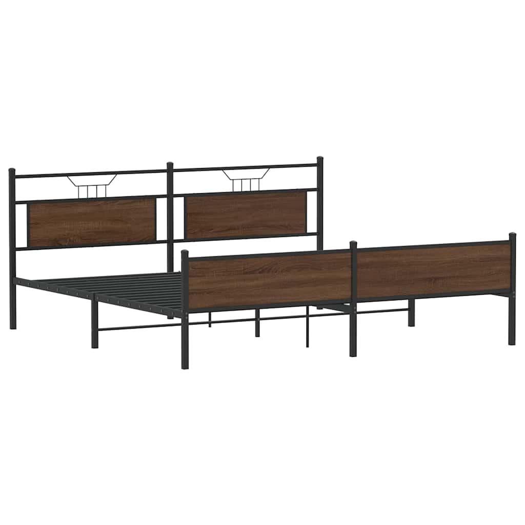 Sengeramme i metall uten madrass brun eik 193x203 cm