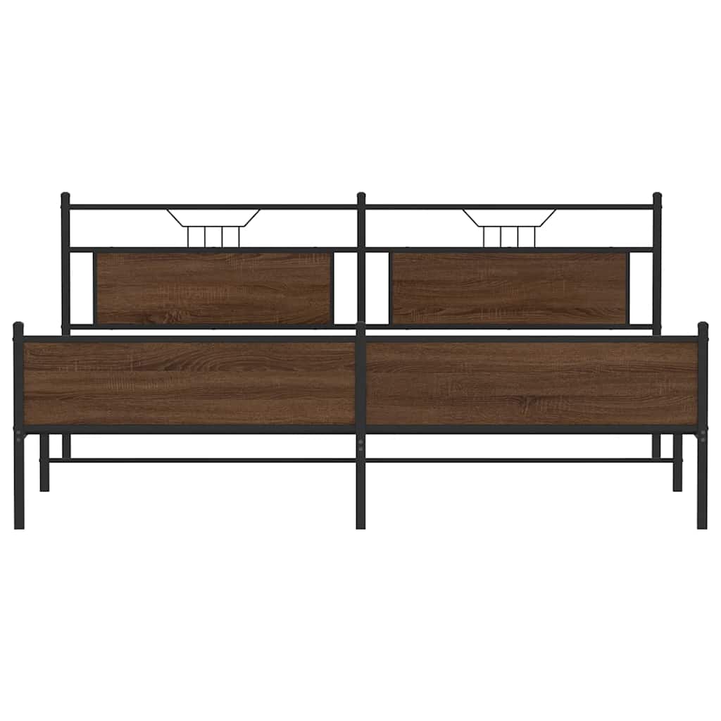 Sengeramme i metall uten madrass brun eik 193x203 cm