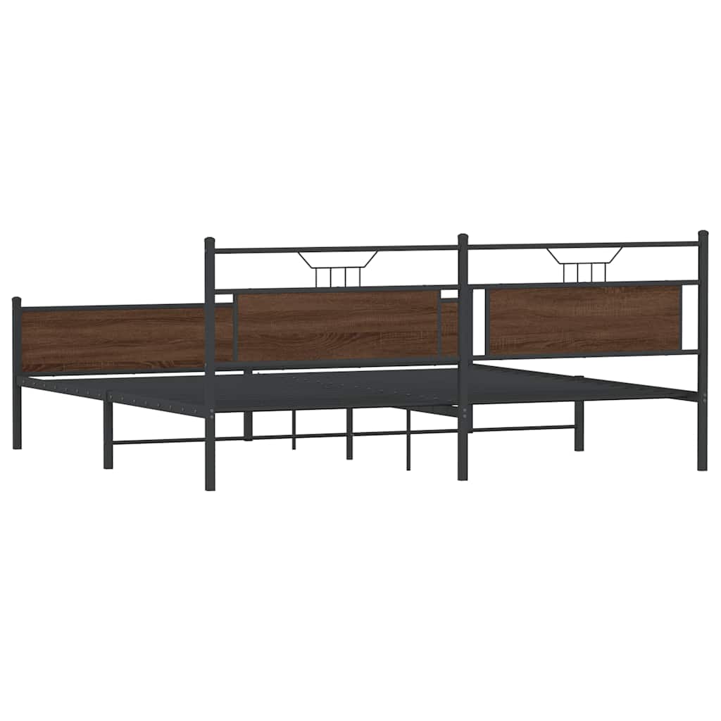 Sengeramme i metall uten madrass brun eik 193x203 cm