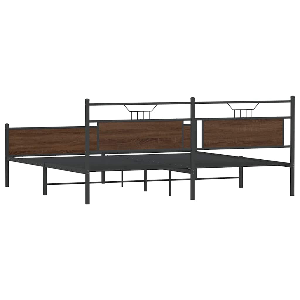 Sengeramme i metall uten madrass brun eik 200x200 cm