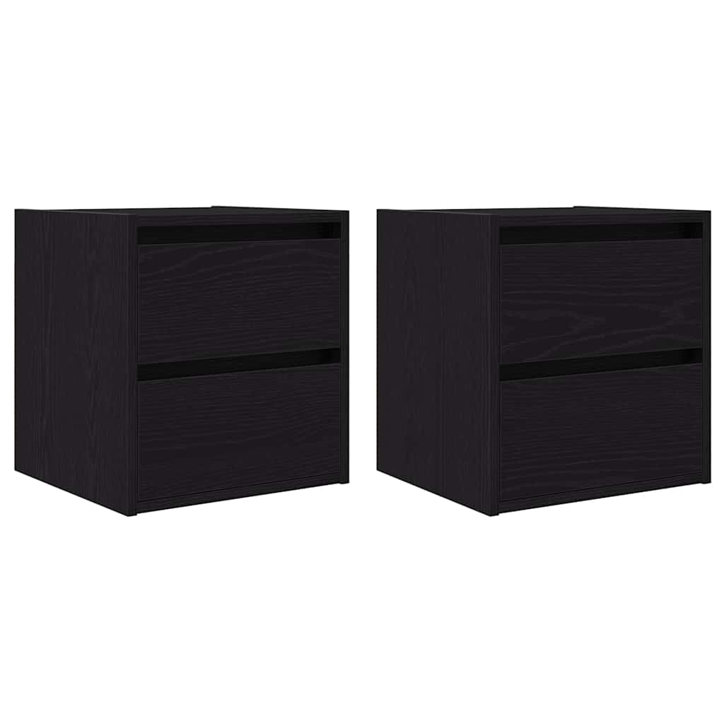 Veggmontert nattbord 2 stk svart eik 38x34x40 cm