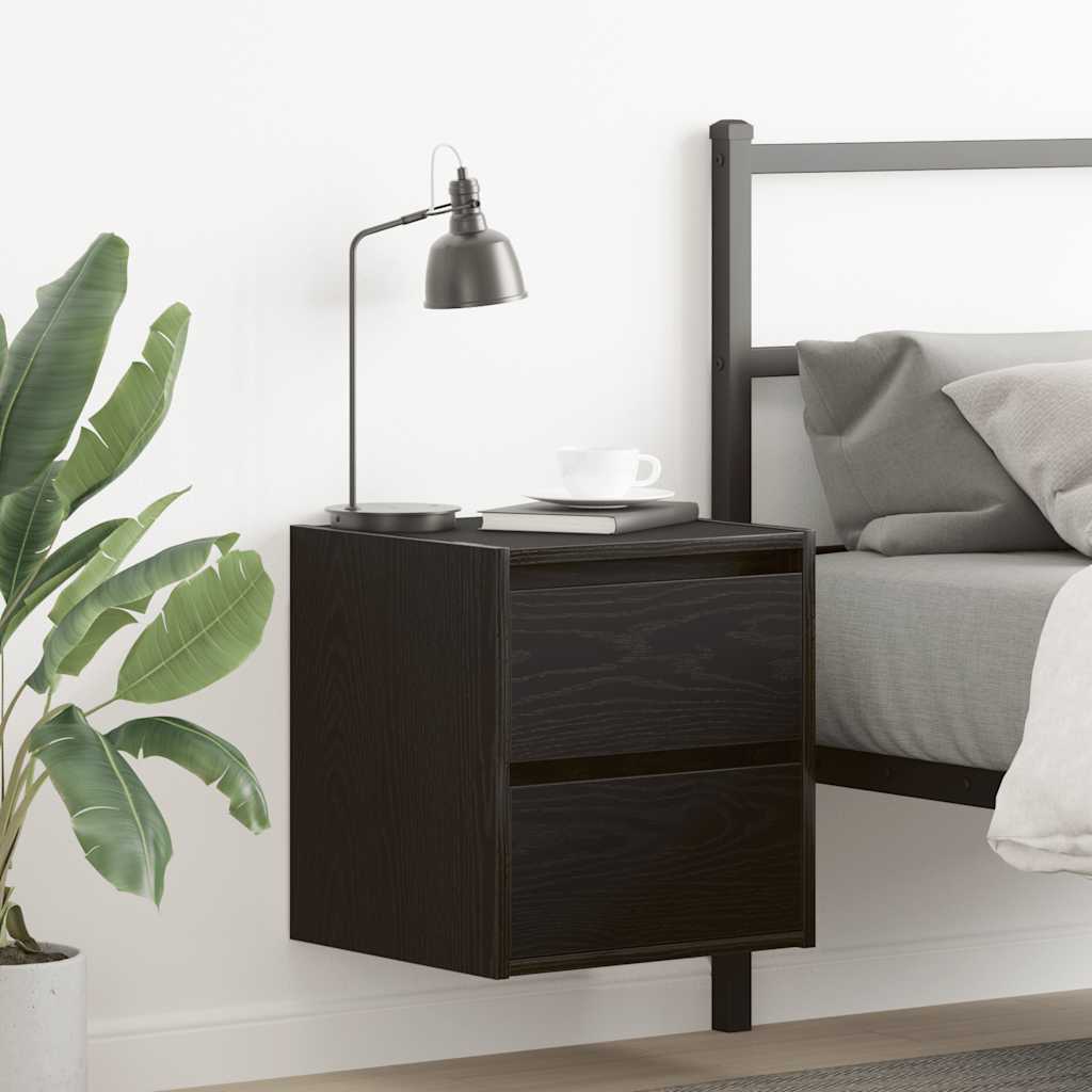 Veggmontert nattbord 2 stk svart eik 38x34x40 cm