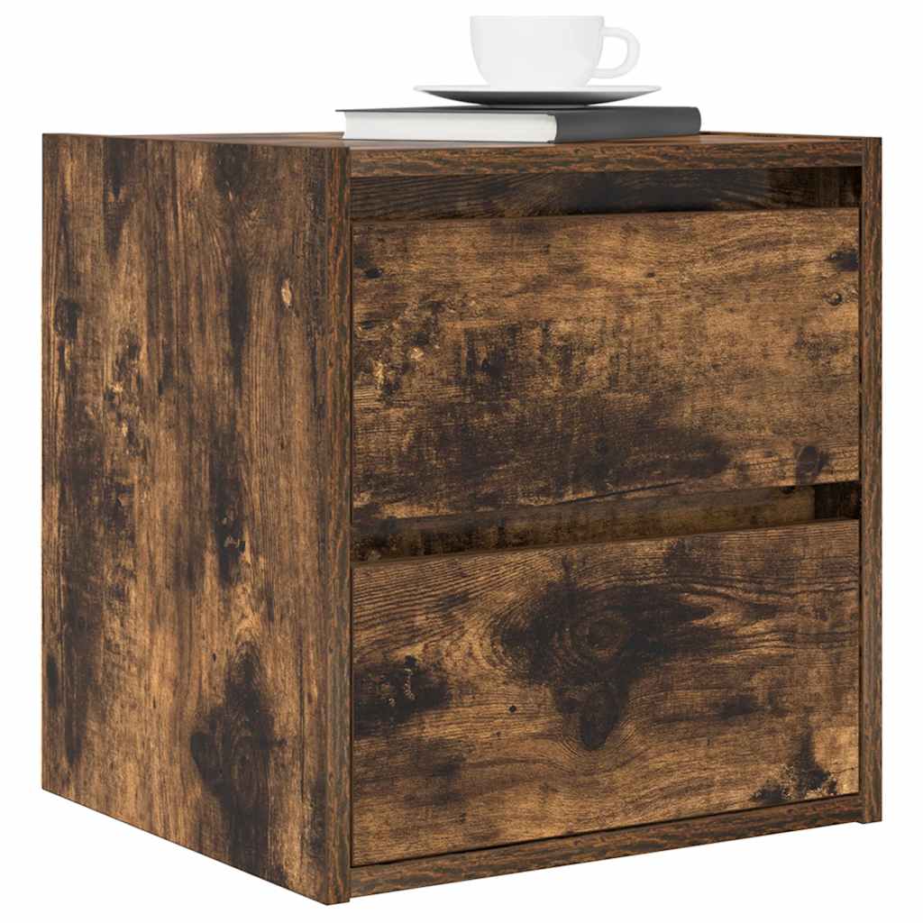 Veggmonterte nattbord 2 stk røkt eik 38x34x40 cm