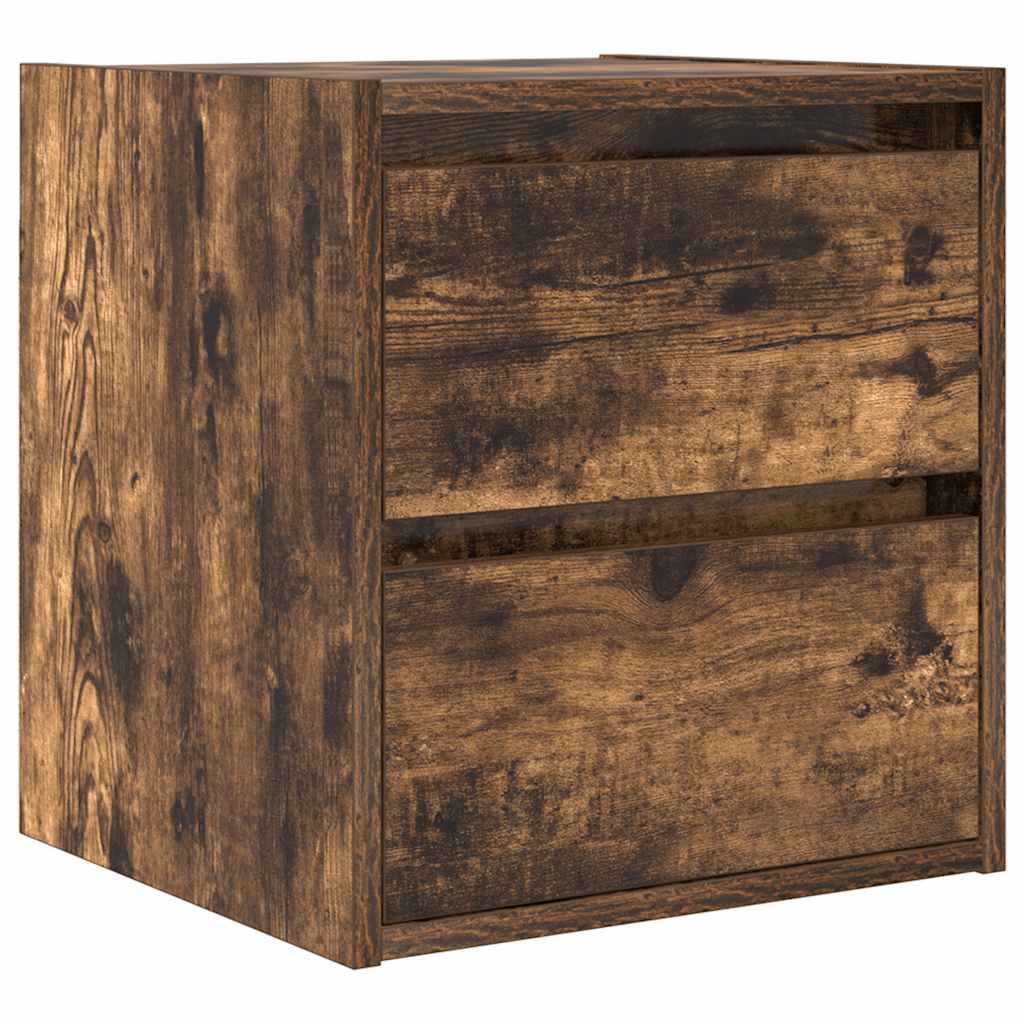 Veggmonterte nattbord 2 stk røkt eik 38x34x40 cm