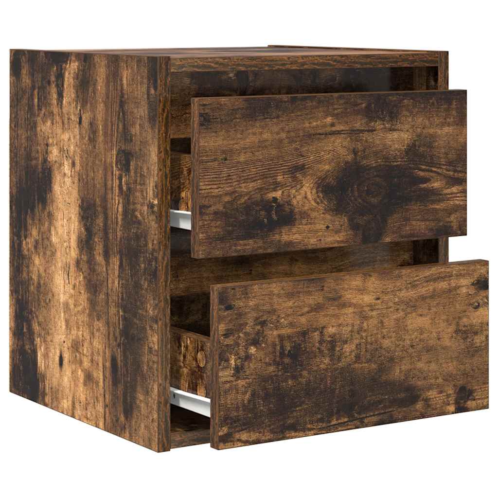 Veggmonterte nattbord 2 stk røkt eik 38x34x40 cm