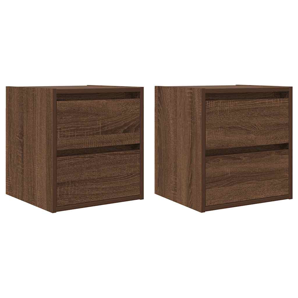 Veggmonterte nattbord 2 stk brun eik 38x34x40 cm