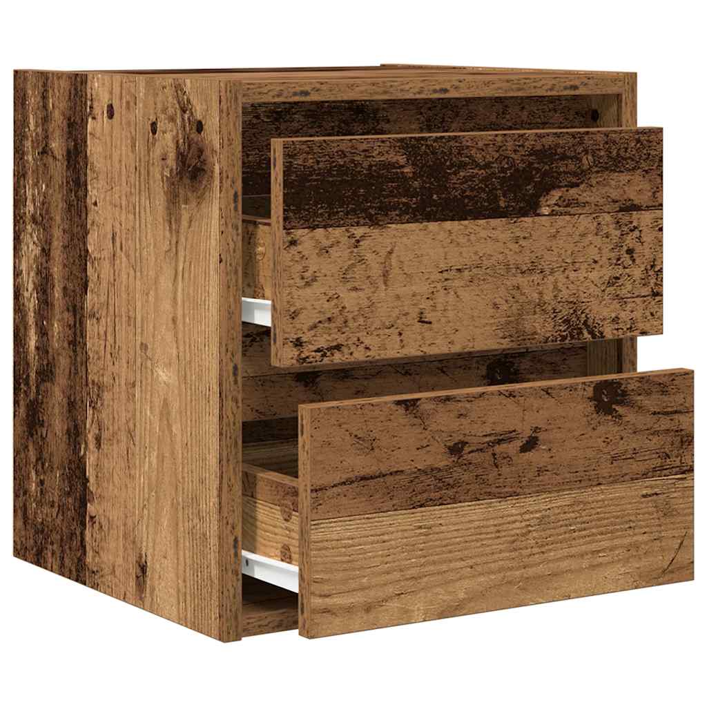 Veggmontert nattbord gammelt tre 38x34x40 cm