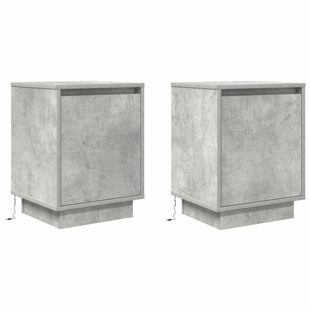 Nattbord med LED 2 stk betonggrå 38x34x50 cm