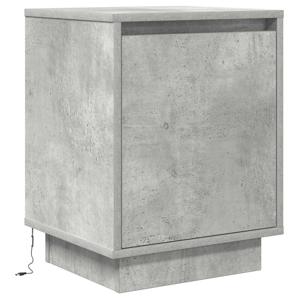 Nattbord med LED 2 stk betonggrå 38x34x50 cm