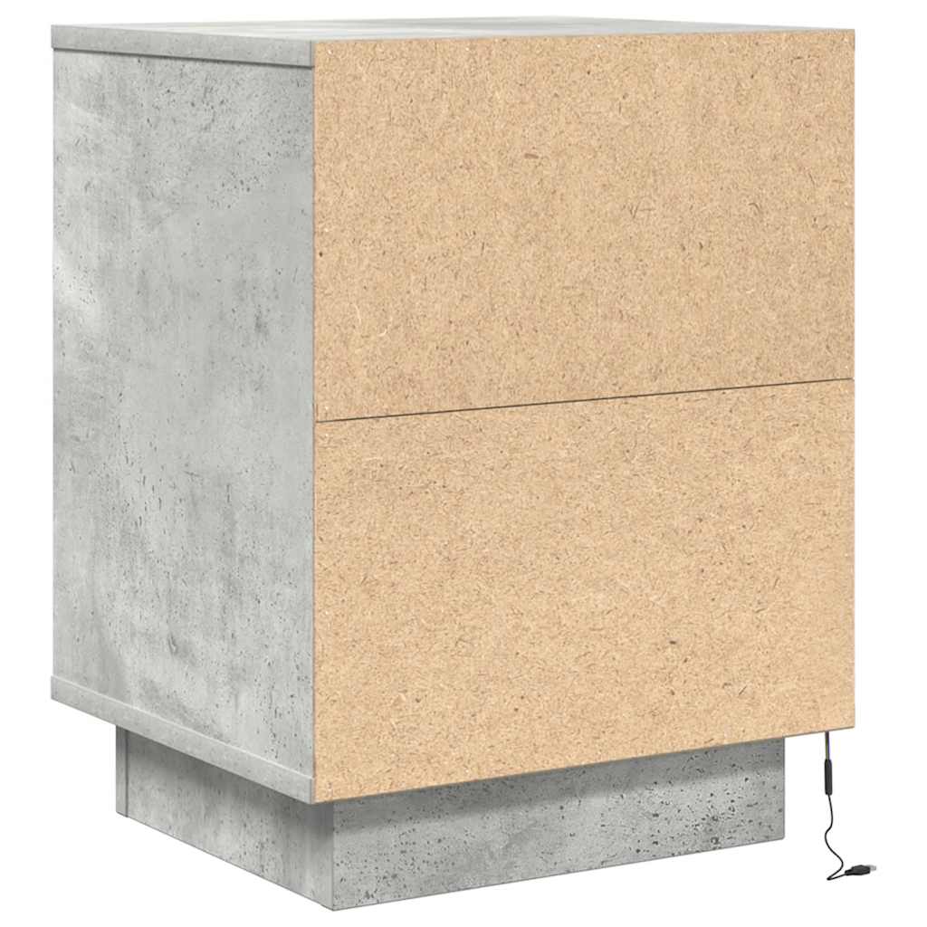 Nattbord med LED 2 stk betonggrå 38x34x50 cm