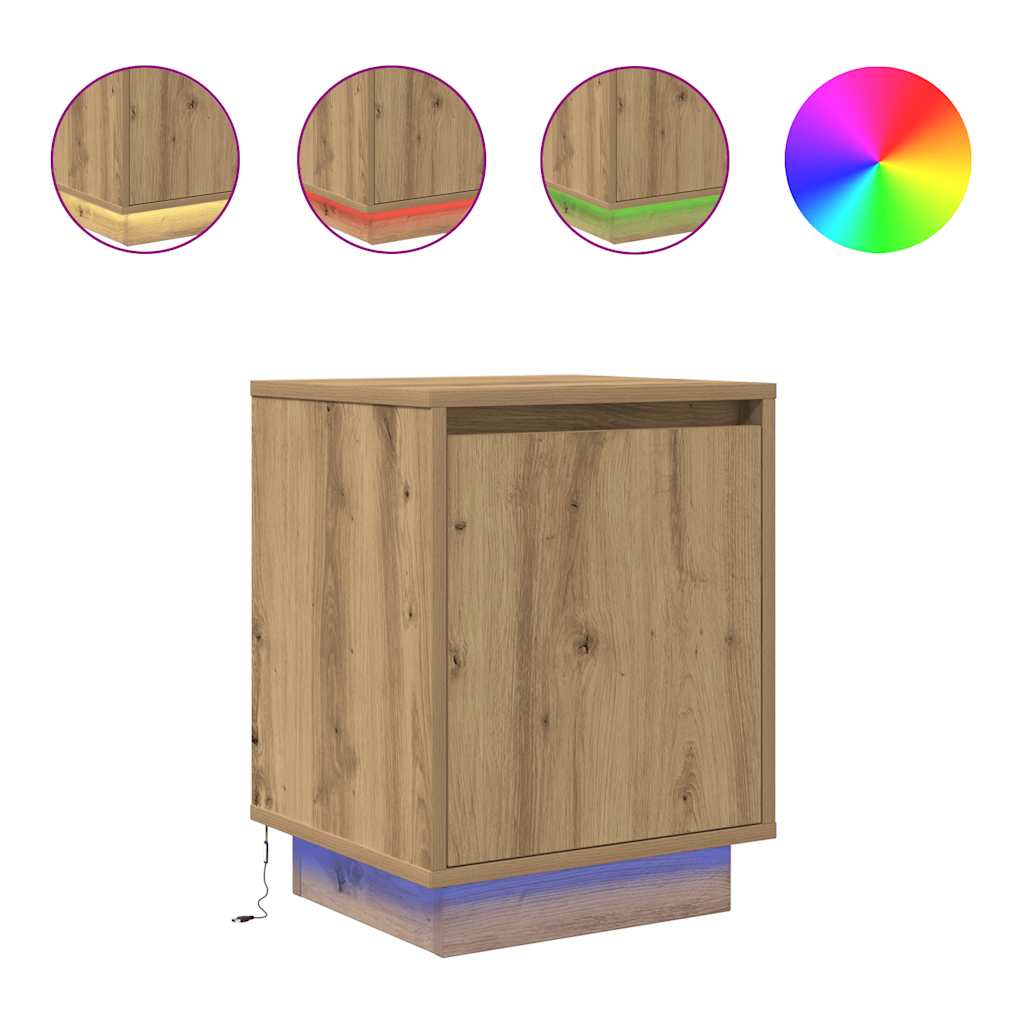 Nattbord med LED artisan eik 38x34x50 cm
