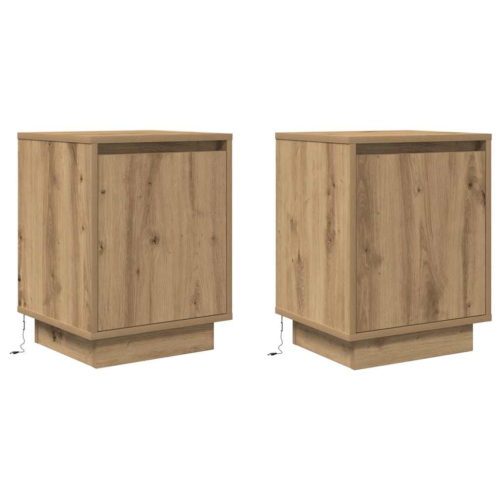 Nattbord med LED 2 stk artisan eik 38x34x50 cm