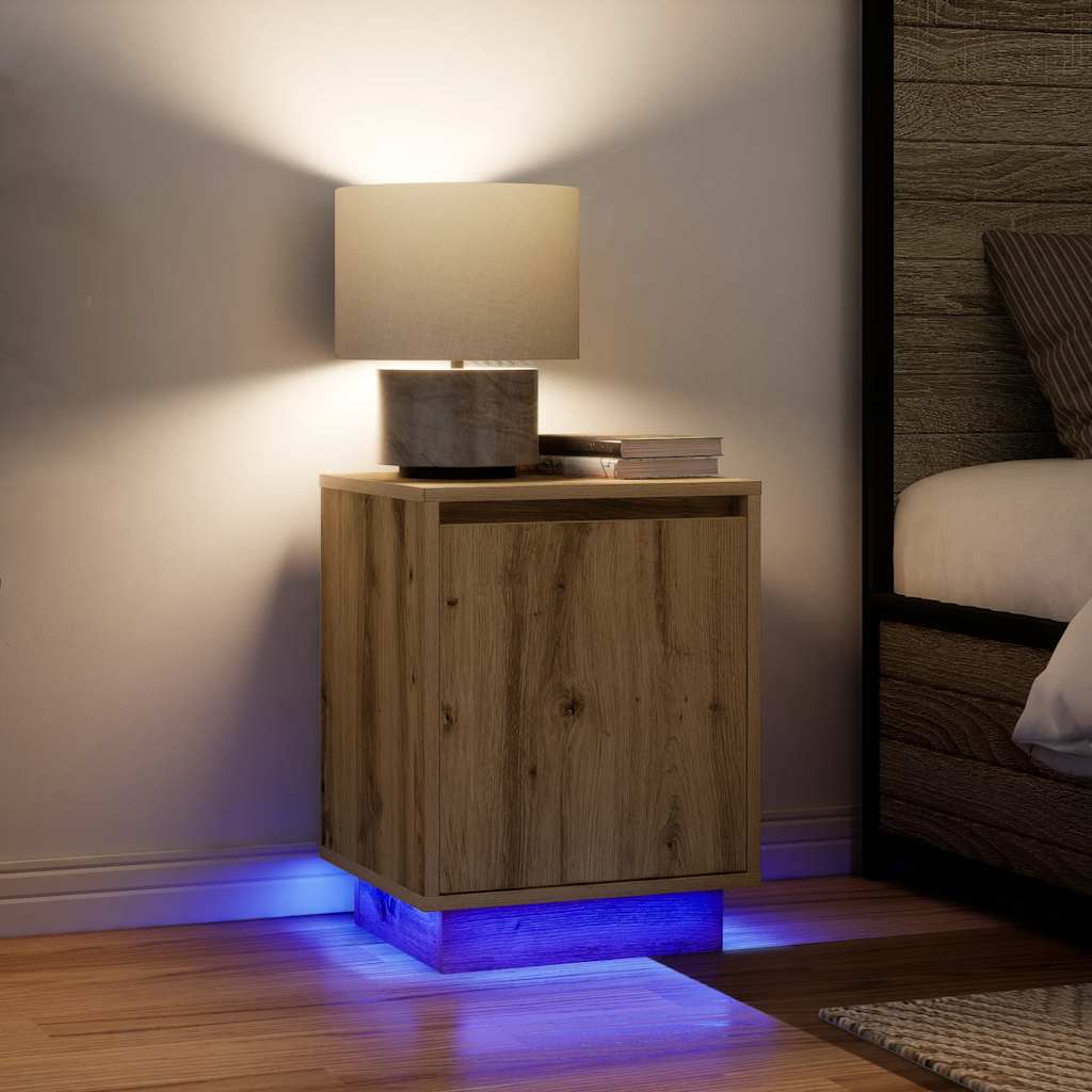 Nattbord med LED 2 stk artisan eik 38x34x50 cm