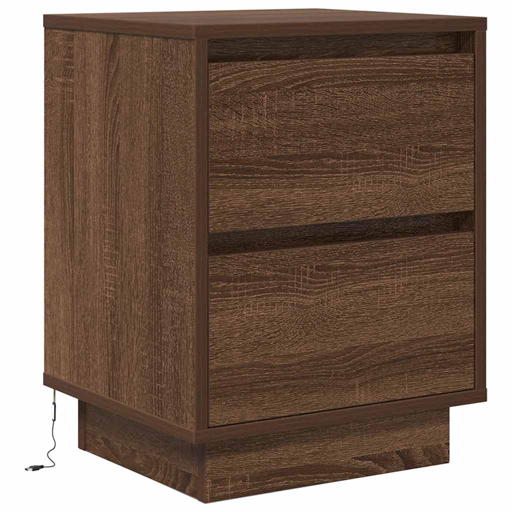 Nattbord med LED brun eik 38x34x50 cm