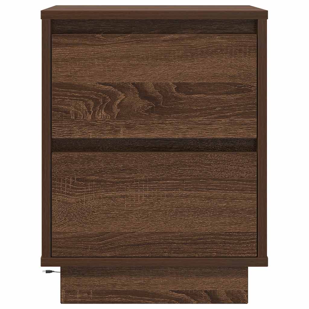 Nattbord med LED brun eik 38x34x50 cm