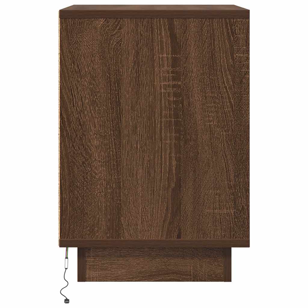Nattbord med LED brun eik 38x34x50 cm