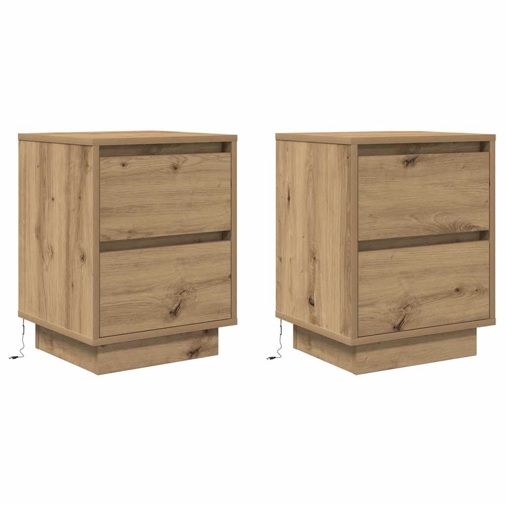 Nattbord med LED 2 stk artisan eik 38x34x50 cm