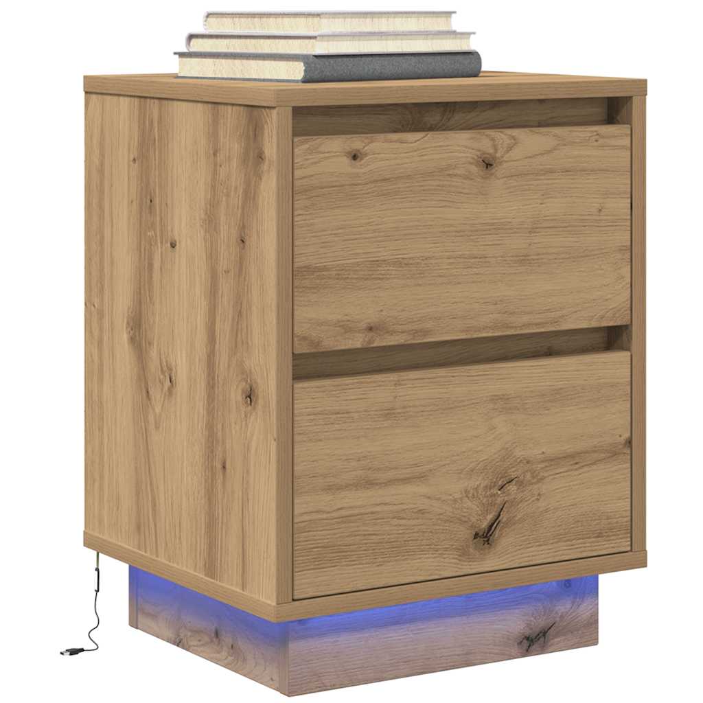 Nattbord med LED 2 stk artisan eik 38x34x50 cm