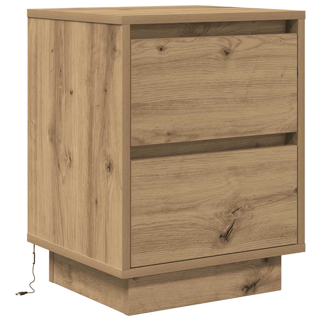 Nattbord med LED 2 stk artisan eik 38x34x50 cm