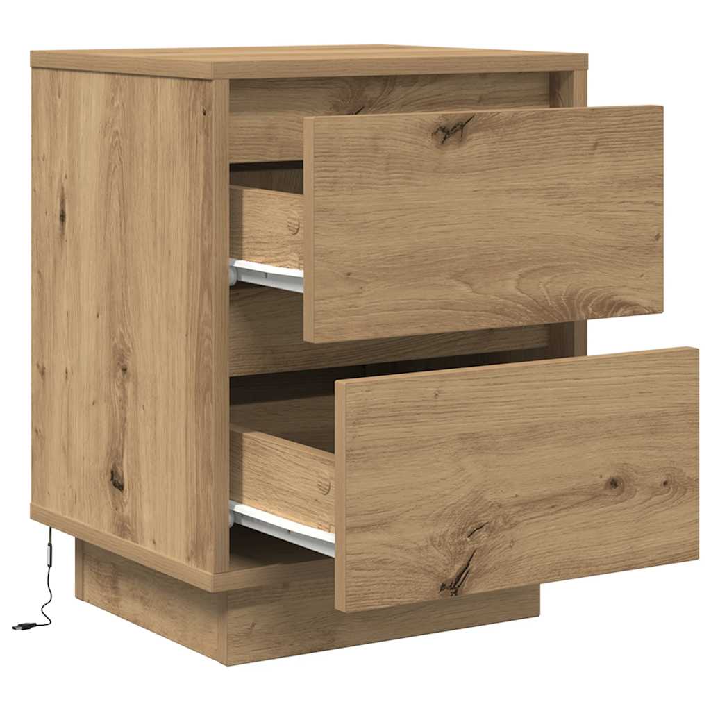 Nattbord med LED 2 stk artisan eik 38x34x50 cm