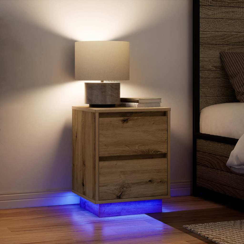 Nattbord med LED 2 stk artisan eik 38x34x50 cm