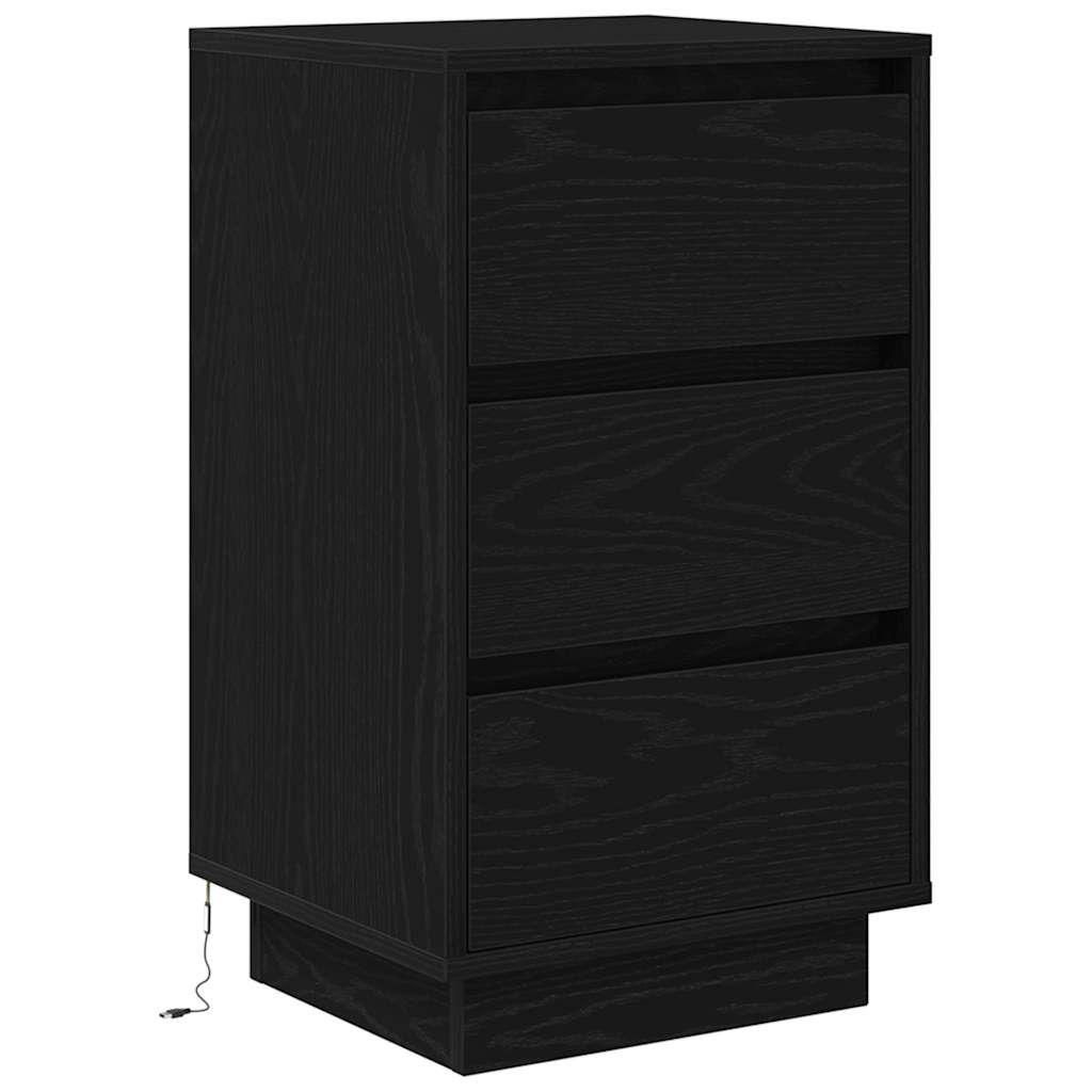 Nattbord med LED-lys svart 38x34x65 cm