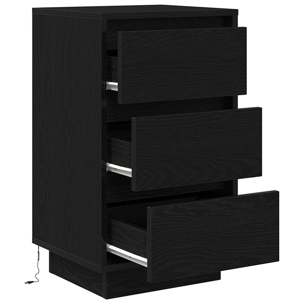 Nattbord med LED-lys svart 38x34x65 cm