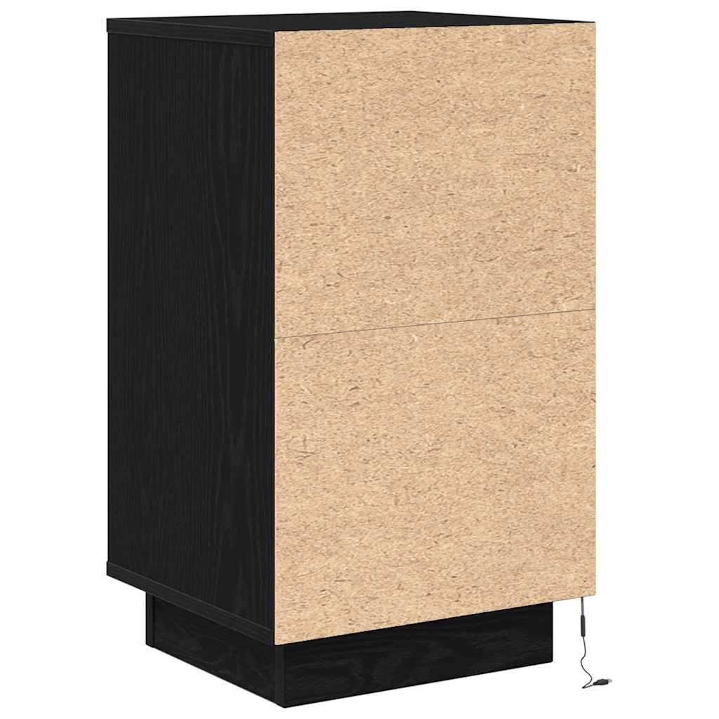 Nattbord med LED-lys svart 38x34x65 cm
