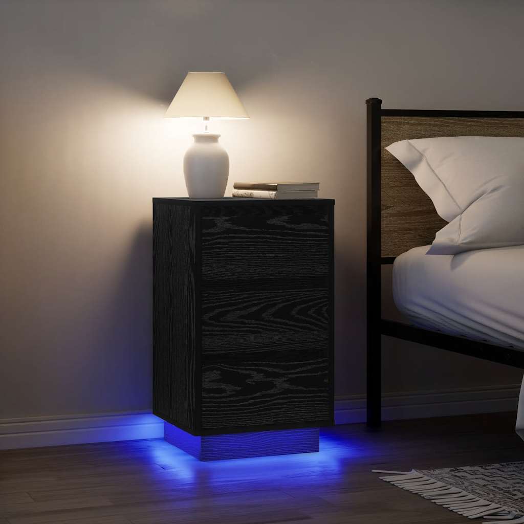 Nattbord med LED-lys svart 38x34x65 cm