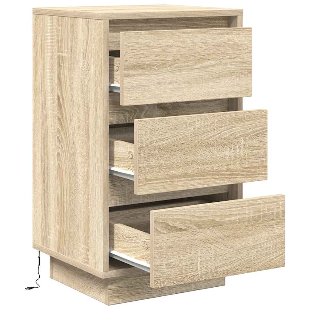 Nattbord med LED-lys sonoma eik 38x34x65 cm