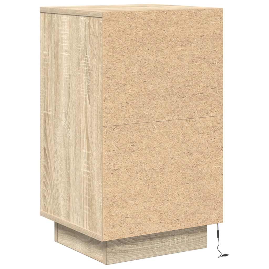 Nattbord med LED-lys sonoma eik 38x34x65 cm