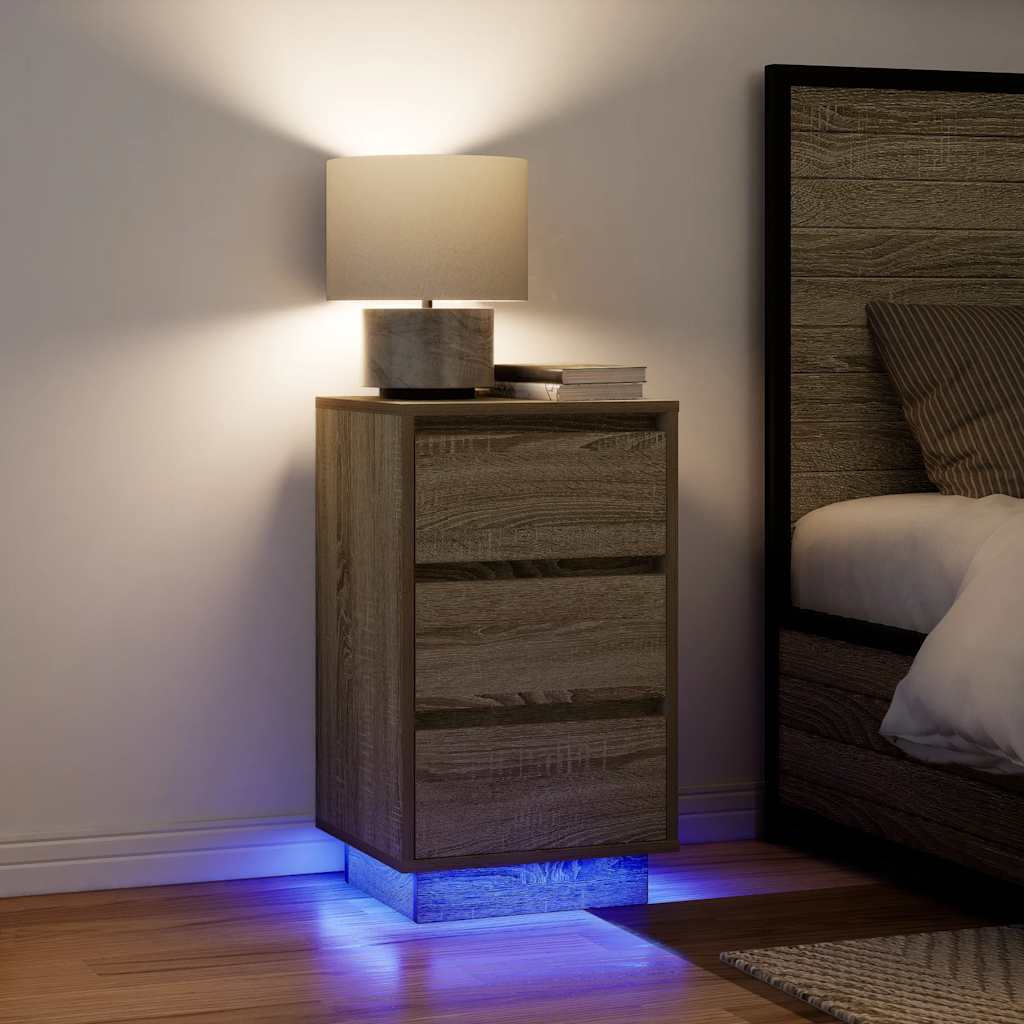 Nattbord med LED-lys sonoma eik 38x34x65 cm