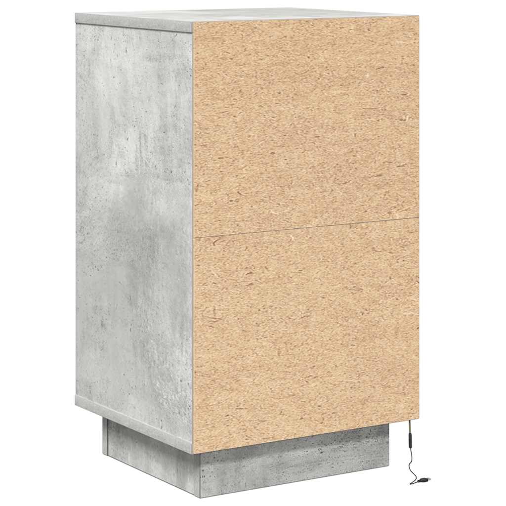 Nattbord med LED-lys betonggrå 38x34x65 cm