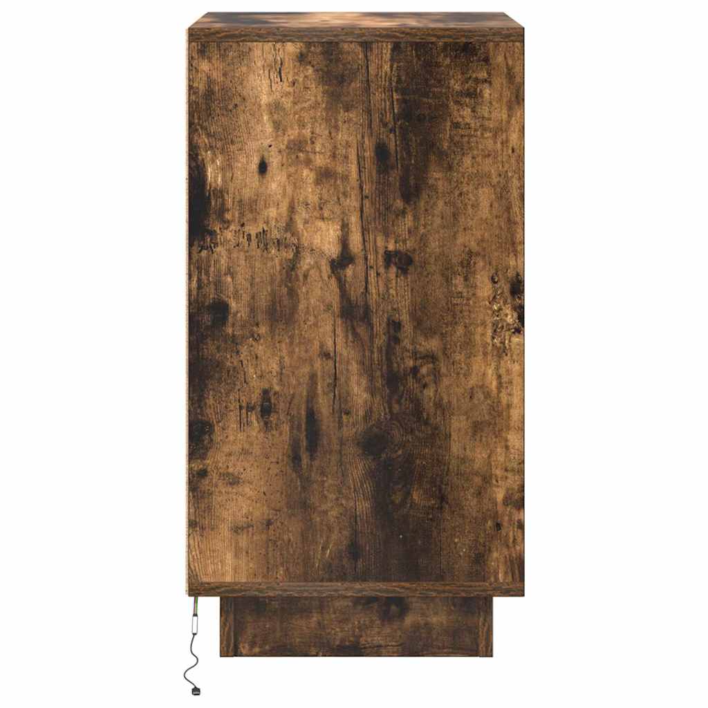 Nattbord med LED-lys røkt eik 38x34x65 cm
