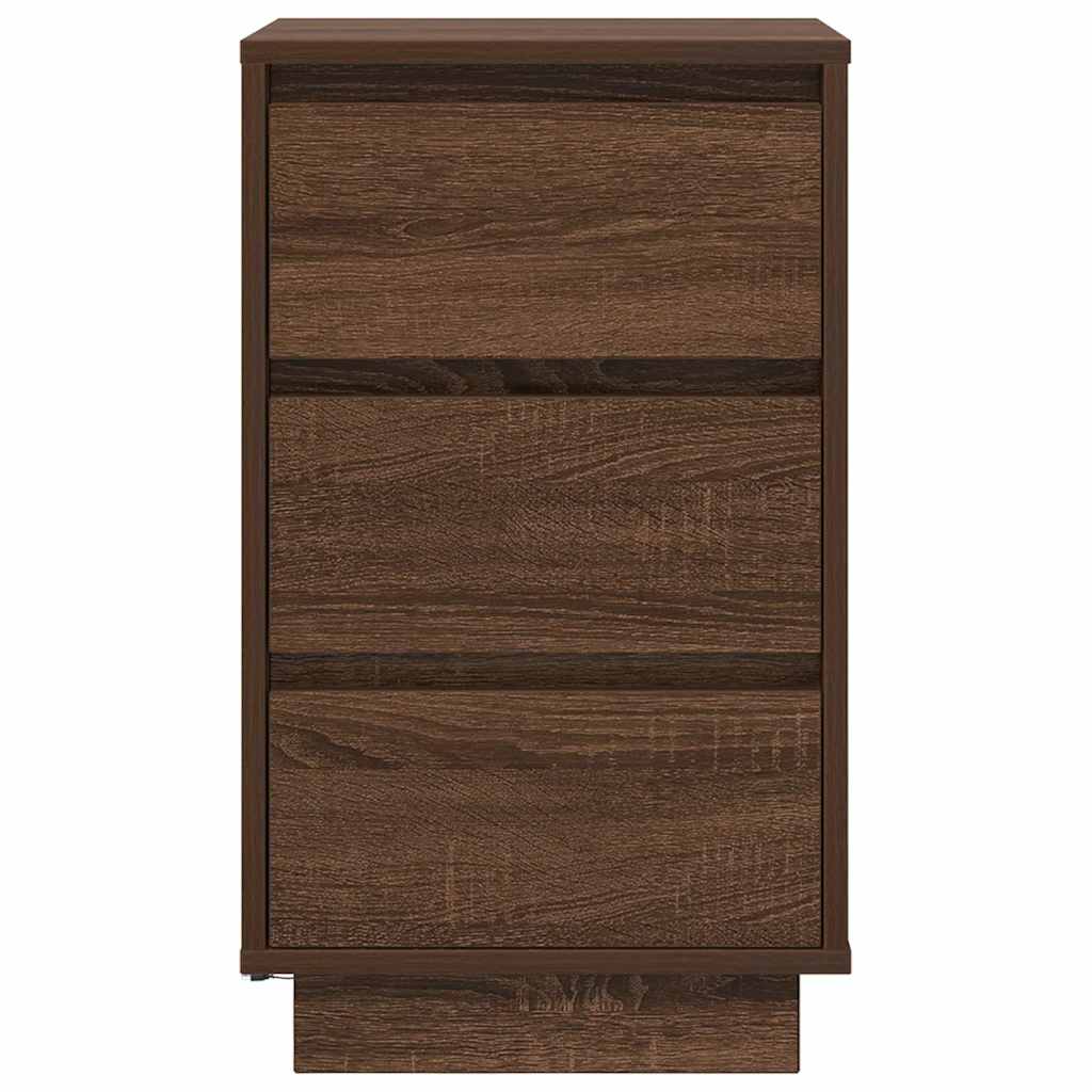 Nattbord med LED-lys brun eik 38x34x65 cm