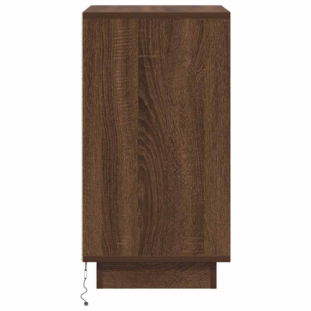 Nattbord med LED-lys brun eik 38x34x65 cm