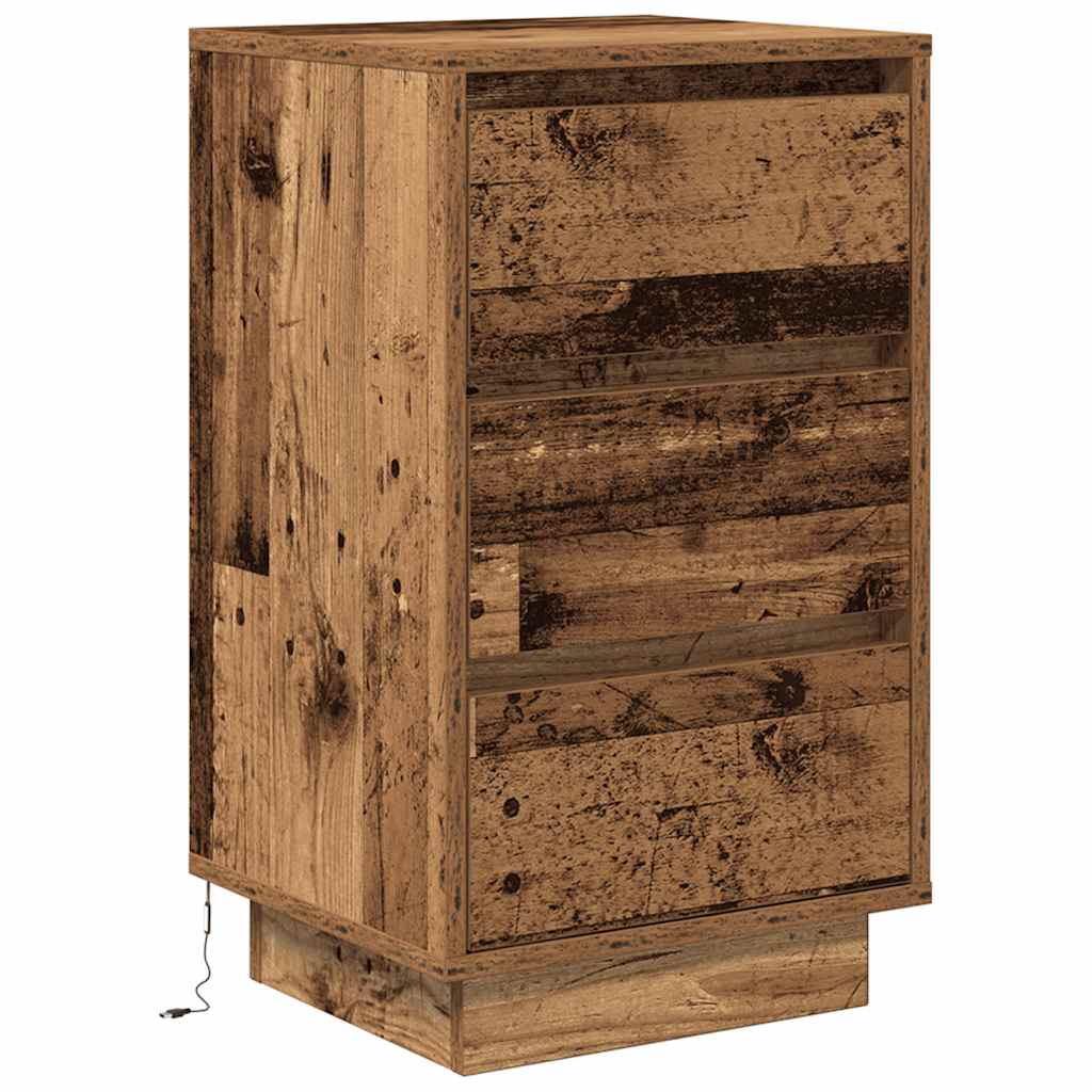 Nattbord med LED-lys gammelt tre 38x34x65 cm