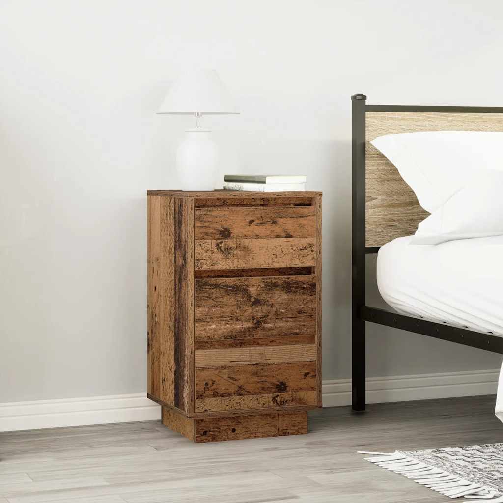 Nattbord med LED-lys gammelt tre 38x34x65 cm