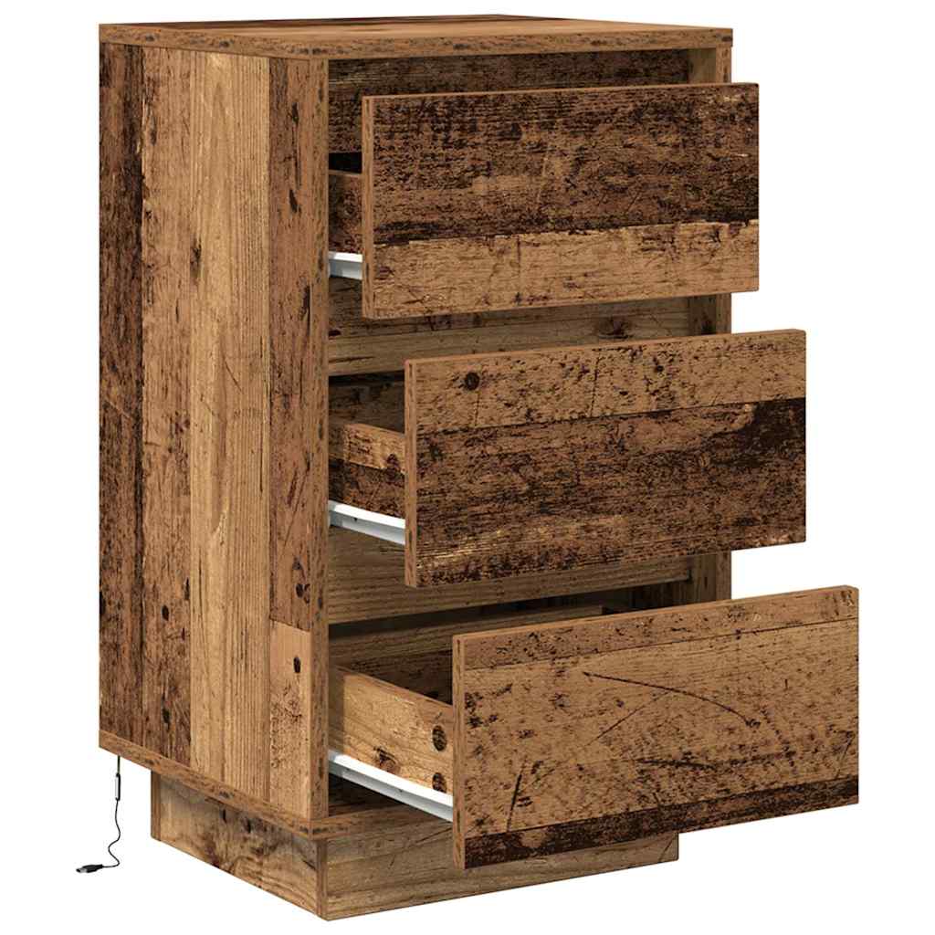 Nattbord med LED-lys gammelt tre 38x34x65 cm
