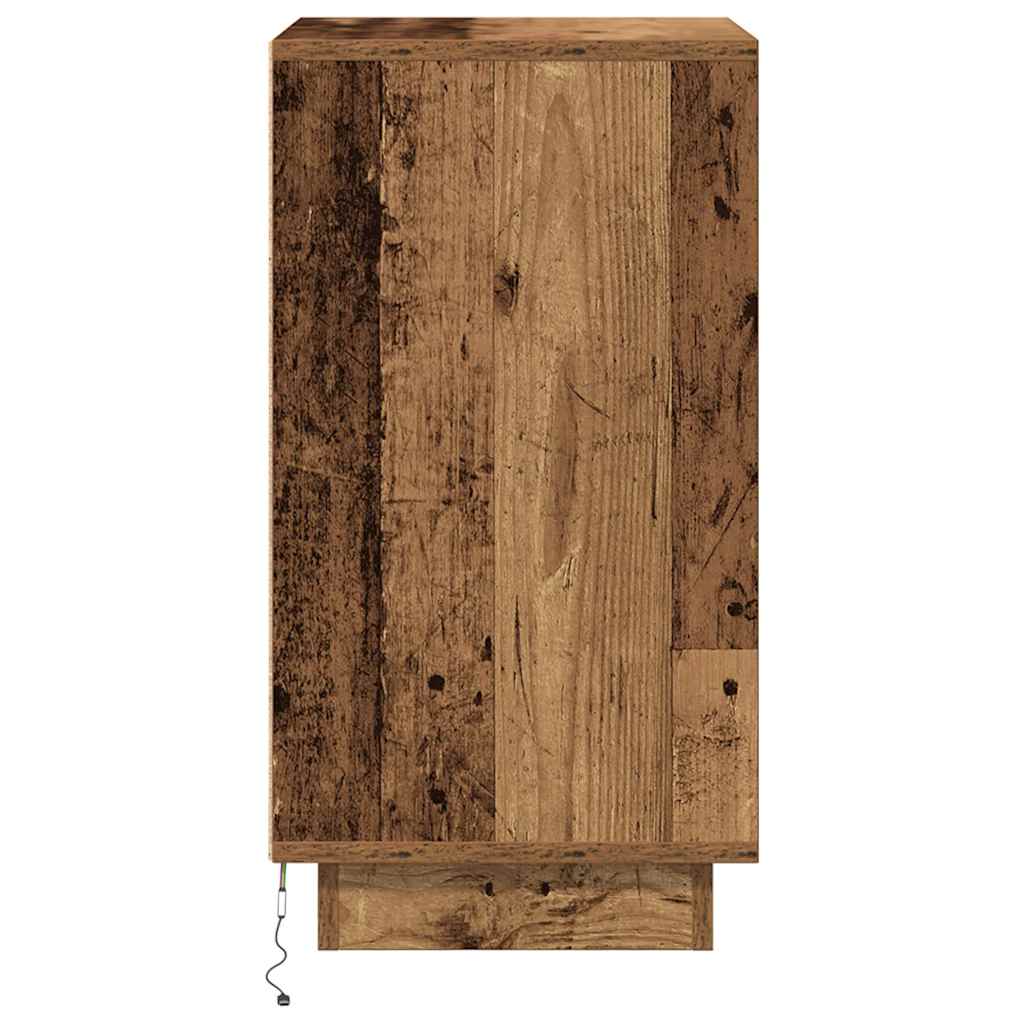 Nattbord med LED-lys gammelt tre 38x34x65 cm
