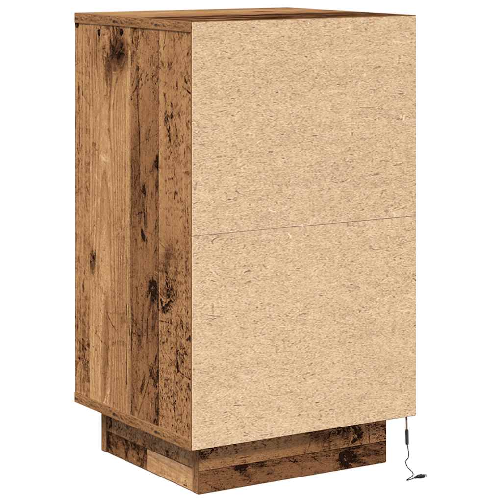 Nattbord med LED-lys gammelt tre 38x34x65 cm