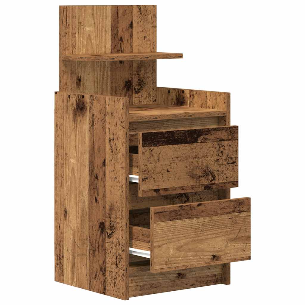 Nattbord med 2 skuffer gammelt tre 38x34x80 cm