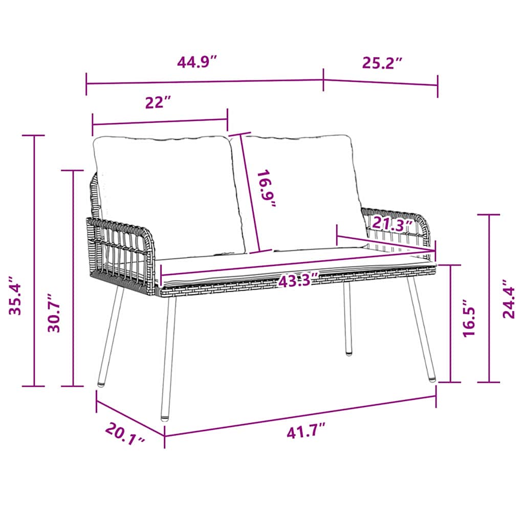 Hagebenk Svart 114x64x78 cm Poly Rattan
